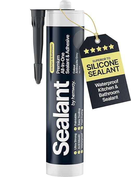 Anthracite Gray Kitchen & Bathroom Sealant & Adhesive Hybrid Polymer | Superior to Silicone Caulk Sealant | Waterproof, Paintable, Dark Gray | Ideal for Around Bathtub, Shower, Kitchen - 300ml 1 Pack