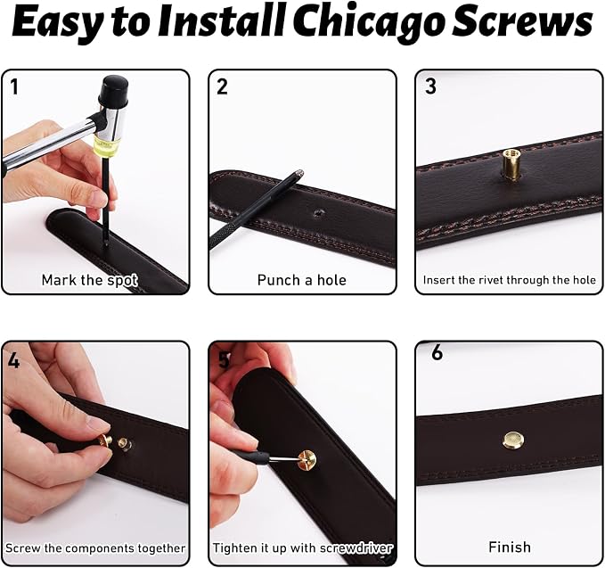 110 Sets Chicago Screws Leather Rivets, 6 Sizes (M5*4,5,6,8,10,12) Binding Screws for Leather Craft Belt Bookbinding DIY Repair (Gold & Silver)
