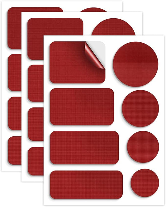 Waterproof Self-Adhesive Nylon Patches for Tent Repair Kit, 24pcs Outdoor Gear Tenacious Repair Tape, Fabric Patches for Clothes, Down Puffer Jacket, Tent, Sleeping Bag, Backpack, Red