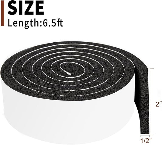 Yotache Open Cell Air Conditioning Weatherstrip Insulation Foam 2" x1/2", Self Adhesive Flame Retardant Seal Strip, 6.5 Feet Long