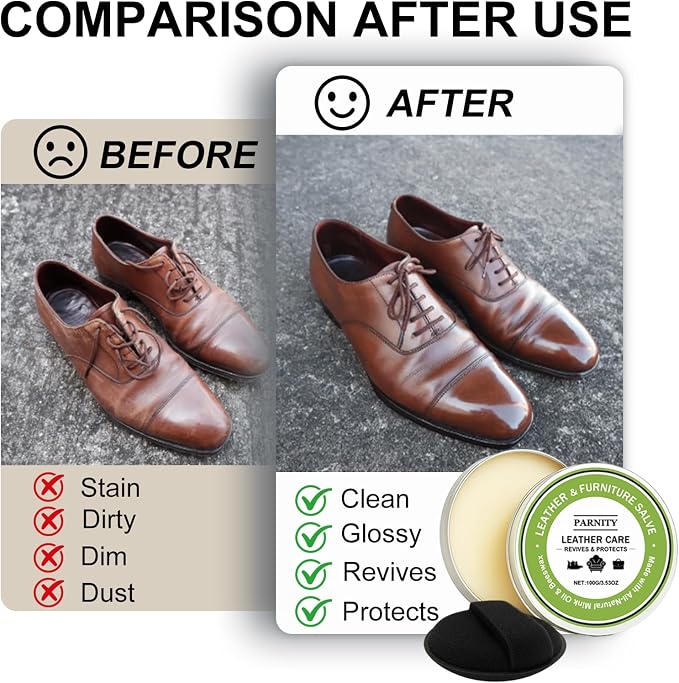 Leather Furniture Repair Salve, Polisher, Restorer & Moisturizer | Leather Cleaner and Conditioner for Car Seats, Hardwood Floors, Couches, & Boots, Prevent Cracking or Fading, with Sponge