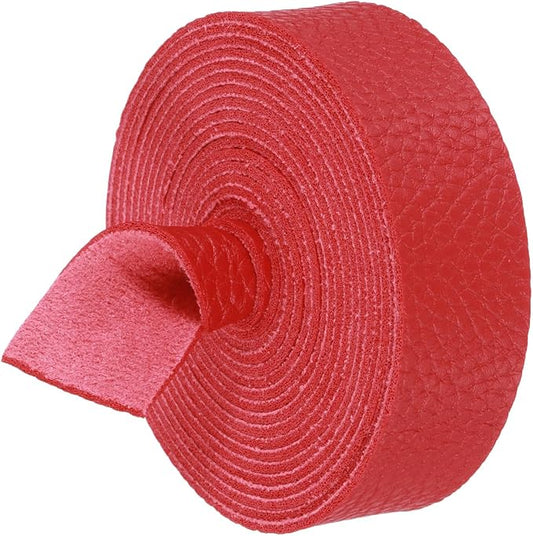 MECCANIXITY Faux Leather Strap, 1" Width x 98" Long Grained Leather Belt Strip Trim Roll for DIY Craft Projects, Pet Collars, Traction Ropes, Bag Straps, Hobby Workshop (Red)