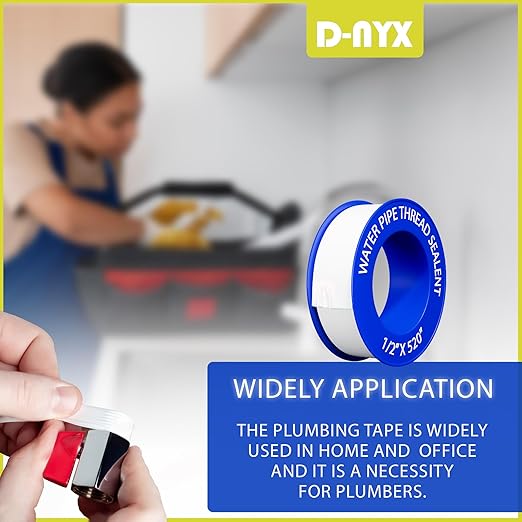 D-NYX 1, 4 or 5 Rolls 1/2 Inch(W) X 520 Inches(L) Teflon Plumbers Tape, Duct Sealant Tape for Shower Head, Plumbing Thread Tap, Water Pipe Sealing Plumbers PTFE Thread Seal (1 Pack)
