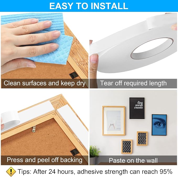 Double Sided Foam Tape 0.5In x 52.5FT 2 Pack, Mounting Tape Heavy Duty, Strong Adhesive Weatherproof Seal Strips for DIY Craft Picture Poster, Car & Gap Filling Mountings, Home Office Decor (White)