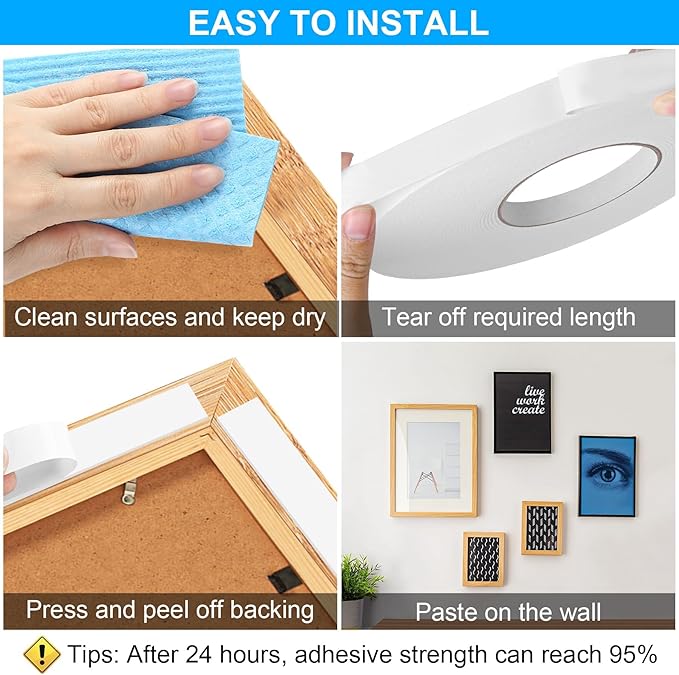 ToLanbbt Double Sided Foam Tape 2.36In x 33FT, Mounting Tape Heavy Duty, Strong Adhesive Weatherproof Seal Strips for DIY Craft Picture Poster, Car & Gap Filling Mountings, Home Office Decor (White)