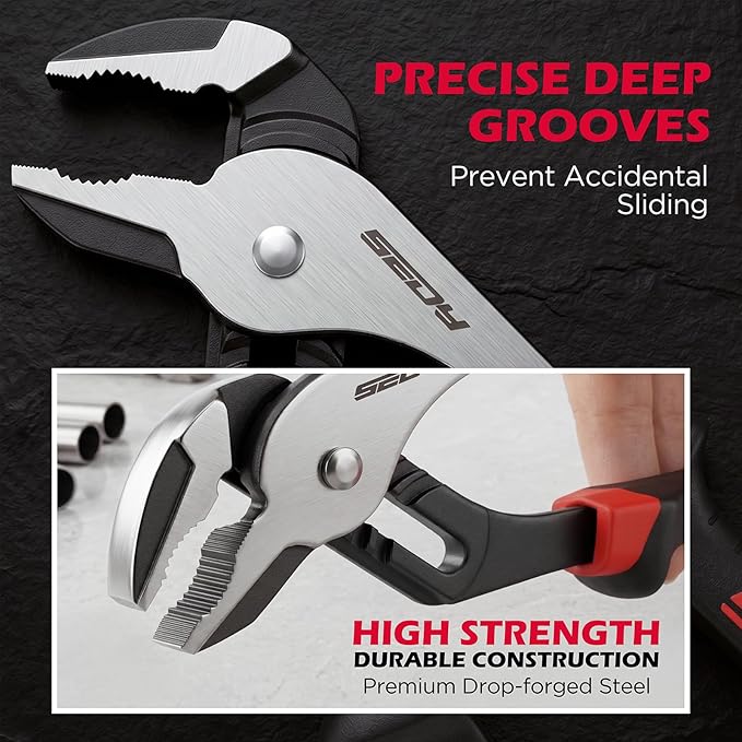2-Piece Groove Joint Pliers Set, 10" & 8" Adjustable Water Pump Pliers, Straight Jaw Tongue and Groove Pliers with Non-Slip Handles for Plumbing, Pipe Fittings, Nuts, Bolts and Home Repair