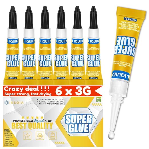 Super Glue Liquid Clear, 6 X 3g All Purpose Strong Adhesive Ca Glue Cyanoacrylate Quick Dry Instant Glue for Plastic, Metal, Ceramic, Shoe, Wood, Leather, Model, Rhinestone, Jewelry and DIY Crafts
