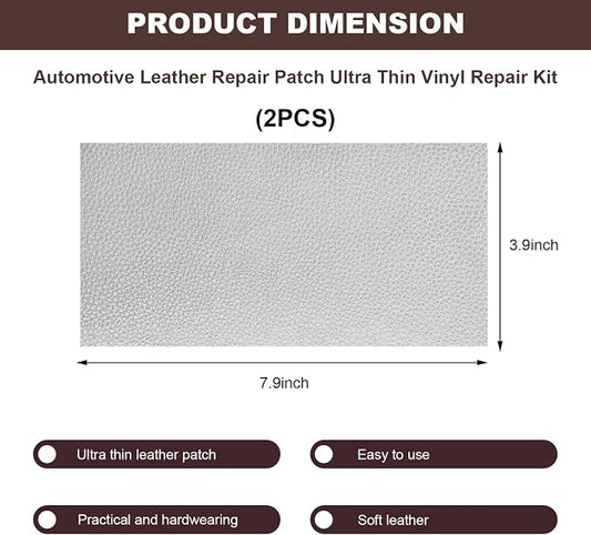 2 PCS Leather Repair Patch Tape, 4 x 8 Inch PU Vinyl Repair Patches for Car Upholstery Seat, Waterproof Self Adhesive Leather Tape Repair Kit for Furniture Couches Chairs (White)