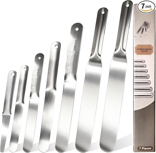 Caulking Spatula Set, 958-G01 7-Piece Stainless Steel Caulking Kit with Spatulas for Efficient,Widths from 3/8" to 1-1/2,Professional-Grade Caulk Finishing