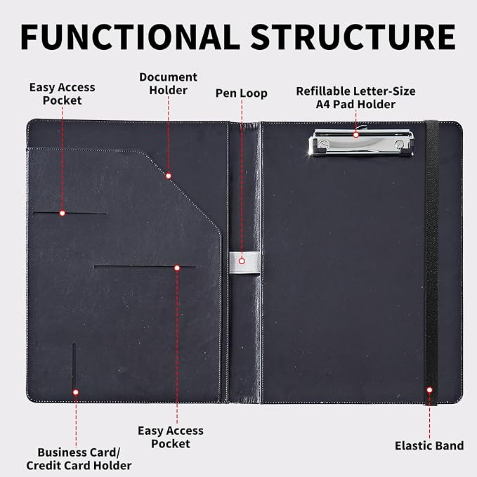 Padfolio Folder with Clipboard,Portfolios Organizer Clipboards with Storage Clipboard Writing Pad PU Leather Conference Document Organizer with Business Card Holder,Mushroom Skull