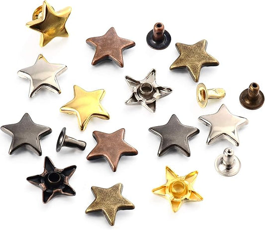 100 Sets 12MM Mixed Color Star Rivets for Leather Star Rivet Studs Kit Garment Rivets Leather Rivets Studs and Spikes for Leather Craft Clothing Bags Belts Dog Collar Shoes DIY Rivets 15/32 Inch
