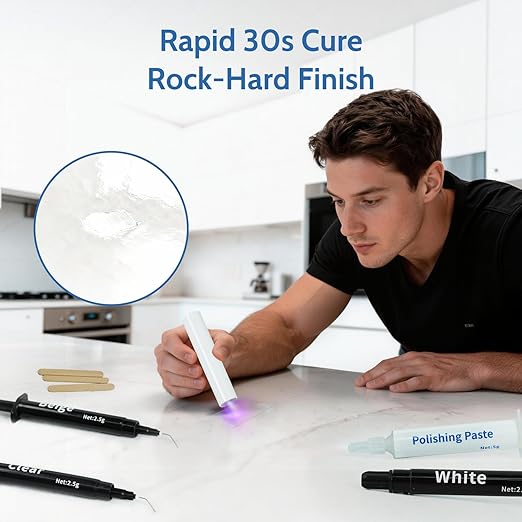 Quartz Countertop Repair Kit (Clear, White, Beige) Granite & Marble Repair Kit, 30s Quick-Drying Repair Chip for Edge Chips, Cracks, Scratches and Holes on Ceramic Tile, Bath Tub, Sink and Other Stone Surfaces - Pro Surface Repair