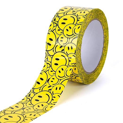 Whaline 109Yard Smile Face Packing Tapes Waterproof Cute Cartoon Shipping Tape Sticky Decorative Gift Wrapping Tape for Small Business DIY Crafts Box