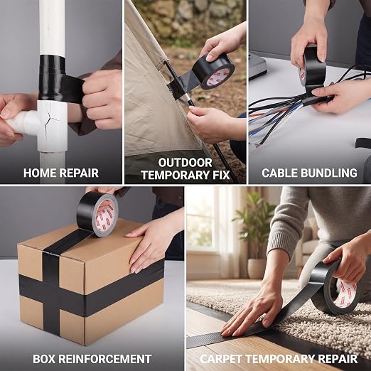 16 Pack Black Duct Tape Bulk 1.89IN x 20YD All-Weather Waterproof Heavy Duty Tape, 8.26Mil Adhesive Duct Tape for Indoor Outdoor Repair Reinforcement Bundling Packaging, 1.89IN× 20YD×16 Pack