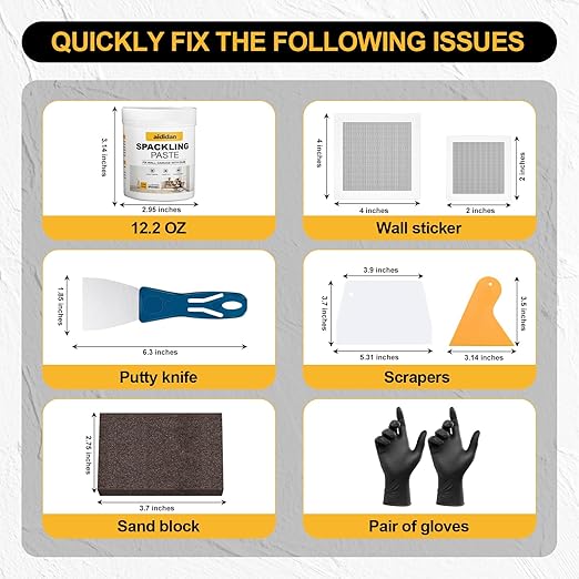 Drywall Repair Kit, 12.2oz Wall Patch Repair Kit, Spackle Wall Repair with Wall Patches/Sanding Sponge/Putty Knife/Scrapers/Gloves, Wall Mending Agent, Wall Surface Hole Fill Quick and Easy Solution