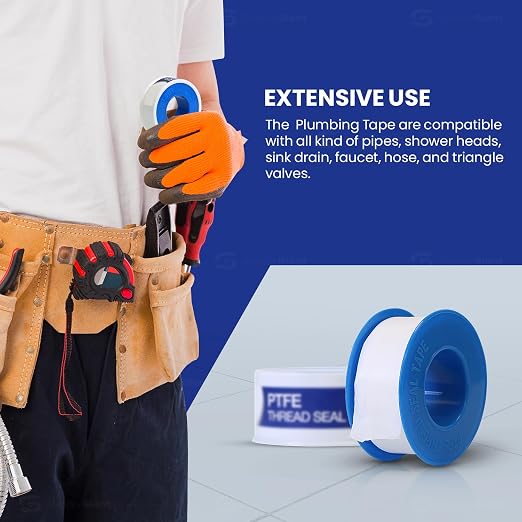 Supply Giant Plumbers PTFE Tape 1/2" W x 260" L 10 Rolls Pipe Thread Tape, High Density Thread Sealant Tape Water Seal Plumbing Tape for Shower Head, Pipes, Gas Lines, Leak Prevention