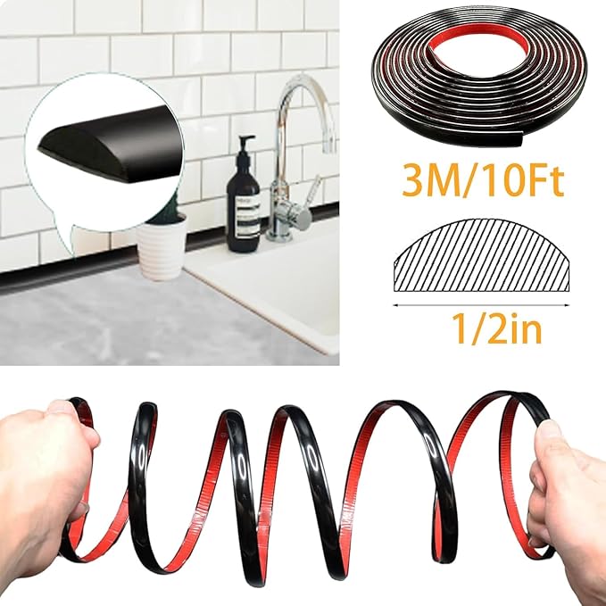 22Ft Black Peel and Stick Trim Molding, Premium Self-Adhesive Wall Trim for Tile Edges, Furniture Accent, and Kitchen Backsplash Decor in Black (5 Colors)