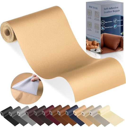 YAFLC Leather Repair Patch for Furniture, 4" x 63" Self Adhesive Leather Repair Kit Vinyl Repair Tape for Car Seat Sofa Jackets Couches Chair Warm Yellow