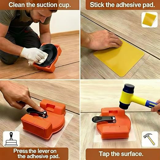 All-in-One Floor Gap Repair Kit – Heavy Duty Suction Cup Puller with Rubber Mallet, 5 Reusable Sticky Pads & Dual-Sided Striking Surface for Laminate, Hardwood & Vinyl Floors