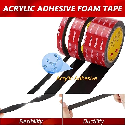 3M Double Sided Tape 1" ×16.4ft 5925 Black Mounting Tape Heavy Duty Waterproof Foam Tape Strong Adhesive for RV LED Strip Light Décor(2 Pack)