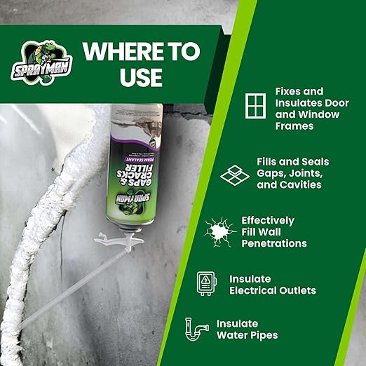 Sprayman Gaps and Cracks Filler Foam - Polyurethane Expanding Foam Sealant for Insulating Doors & Windows, Waterproof & Paintable, Straw Use - 12oz, 2 Pack