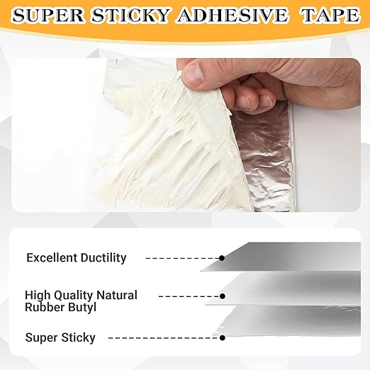 Pangda 4" x 25ft Butyl Tape, Sealant Tapes, 0.6mm Thick Aluminum Flashing Tapes, Heavy Duty Metal Roof Patch, Waterproof Silver Butyl Rubber Tape for Rv, Shed, Water Tank Leak Repair