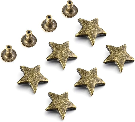 100 Sets 12MM Bronze Star Rivets for Leather Star Rivet Studs Garment Rivets Leather Rivets Studs and Spikes for Leather Craft Clothing Bags Belts Dog Collar Shoes DIY Rivets 15/32 Inch
