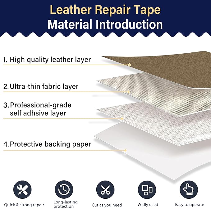 Zenyao Leather Repair Patch Tape - Self Adhesive Leather Repair Kit for Car Seat Furniture, Heavy Duty Vinyl Repair Patch for Couch Sofa, Waterproof Fix for Tears, 8x11 Inch, 2 Pieces, Grey Khaki