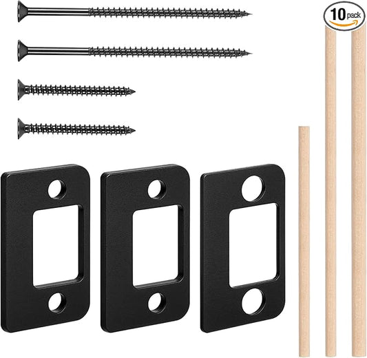 Door Strike Plate, 3 Thickness Sizes Standard Door Strike Spacer Shim Plates Stainless Steel Door-Gap Blocker Kit Doors Latch Plate with 3 Wood Dowel Strips and 4 Adapter Screw for Doors Frame Repair