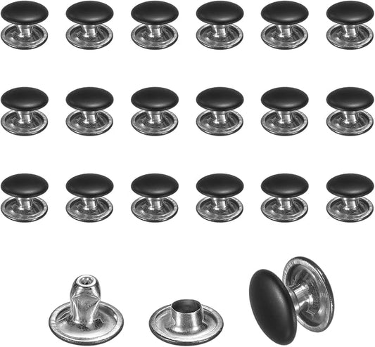 uxcell 120 Sets Leather Rivets, 8mm Double Cap Rivets, 6mm Height Tubular Metal Studs for Leather Craft Repair and Decoration DIY Clothes, Shoes, Bags, Belts, Matt Black