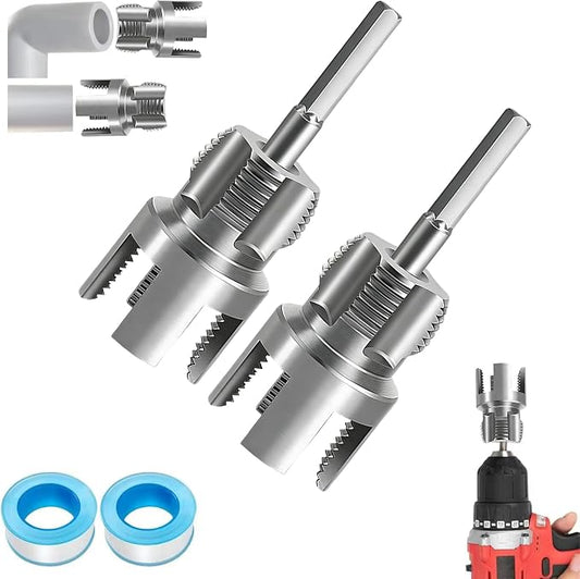 PVC Pipe Threader 2Pcs 1/2" 3/4" - Internal & External Threading Tool Set for Drill（2PCS 1/2)