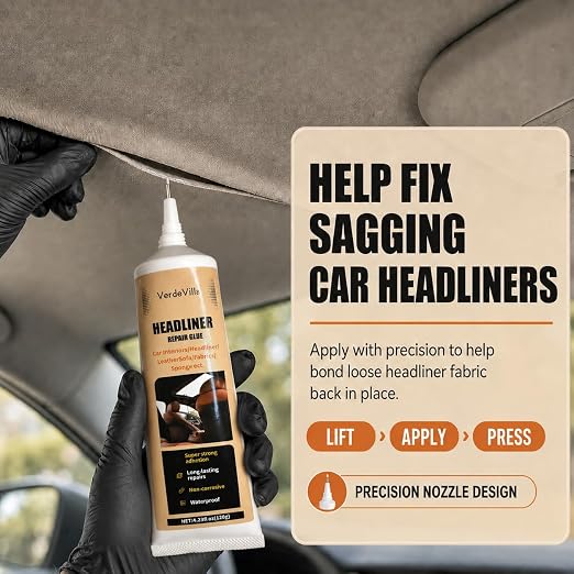Headliner Repair Glue, Car Headliner Adhesive with Brush, Car Roof Liner Fabric Adhesive, Upholstery Glue for Cars,Headliner Repair Kit, Suitable for Automotive interiors, Fabric, Leather