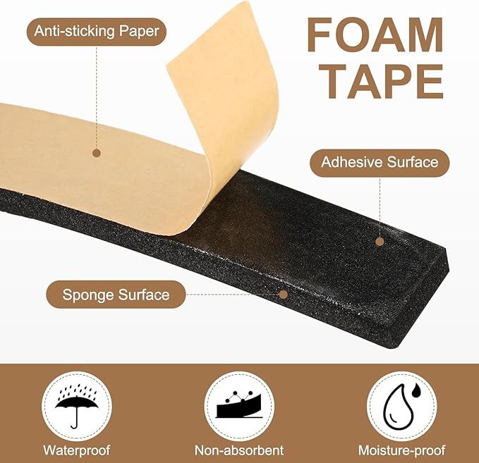PATIKIL Foam Insulation Tape, 2Pcs 3/4" W x 1/16" t x 32.8FT Self Adhesive Weather Stripping Door Seal Strip for Door Window Air Conditioning, Black