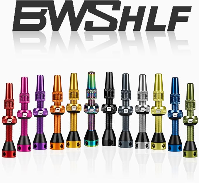 BWSHLF Tubeless Presta Valve Stem 40/44/55/60/65/70/80/100 mm, Super Light Alloy Presta Valve Stem Kit with Valve Core Remover Tool and Valve Stem Caps - Multiple Color and Size Options(Pair)