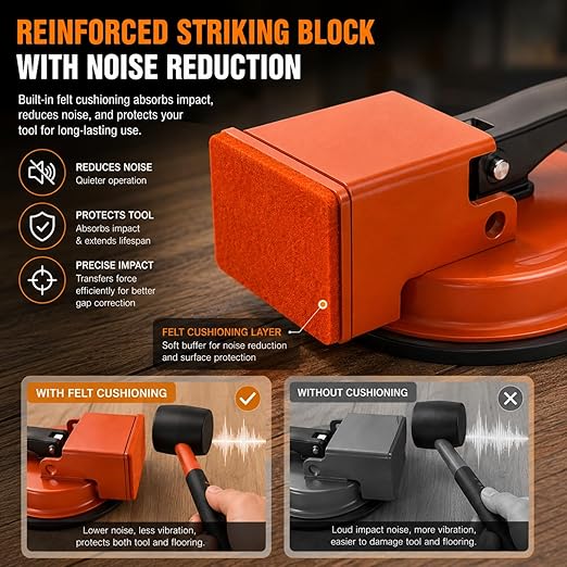 Floor Gap Fixer Tool for Laminate Floor, Vinyl Plank (LVP), Laminate, Hardwood & Tile Flooring，Vacuum Suction Cup & Rubber Anti-Slip Cushion Pad, Eliminate Unsightly Gaps Instantly (with Mallet)