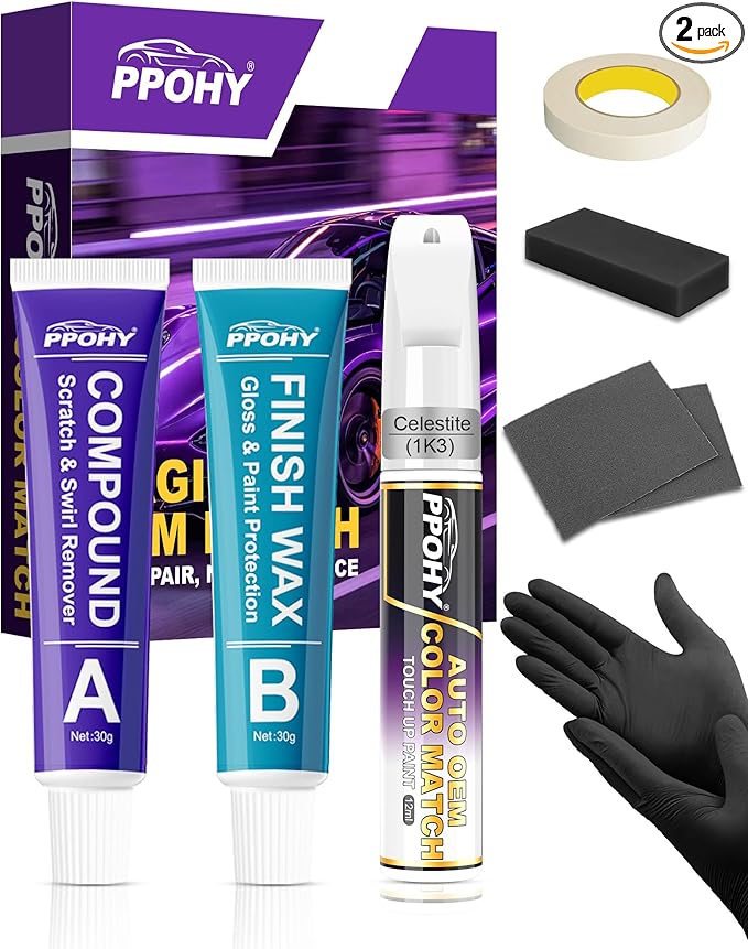 Celestite(1K3) Touch Up Paint Pen for Toyota with A/B Wax OEM Exact Match,Complete Scratch Repair Kit,Quick Dry 2-In-1 Tip/Brush,Anti-Rust Waterproof Paint for Camry,Corolla,RAV4,Highlander