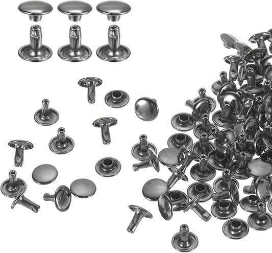HARFINGTON 100 Sets Double Cap Leather Rivets, 9x8mm Round Cap Tubular Metal Studs Leather Crafting Rivets for Fabric Belt Pet Collar Boot Bag Repair and Decoration, Gunmetal