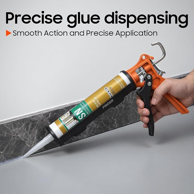 Finder 10 oz Caulking Gun, Standard Manual Caulk Gun for Silicone Sealant, Acrylic and Latex Cartridges, 360° Rotating Barrel, Smooth Pressure Control, 7.8 mm Push Rod, Hanging Hook, Gun Only