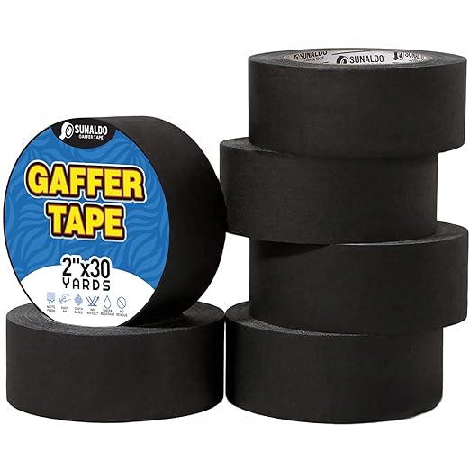 Gaffers Tape Heavy Duty, Easy to Rip, Residue-Free Professional Grade Floor Tape for Electrical Cords, Matte Finish Non Reflective, Weather Resistant (6, Black, 2" x 30 Yards)
