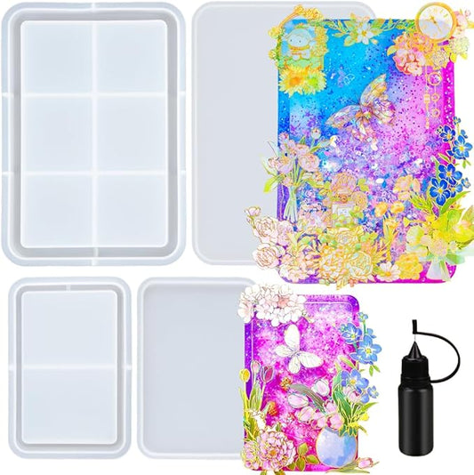 Resin Shaker Molds Set Large Rectangular Photo Frame Pack of 3 Epoxy Silicone Trays Precision Tip Applicator Bottle Kit Bundle