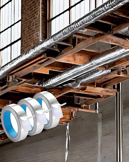 Aluminum Foil Tape 1 inch x 65 feet, 4.0 mil, 3 Rolls | 0.1mm Thickness, Aluminum Air Duct Tape, Professional Adhesive, For HVAC Pipe Repairs or More