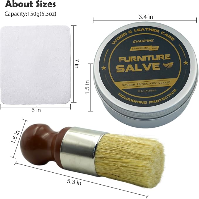 Furniture Salve for Leather - Polisher, Moisturizer, and Restorer for Couches and Furniture，Repair Salve 5.3OZ with Brush and Towel