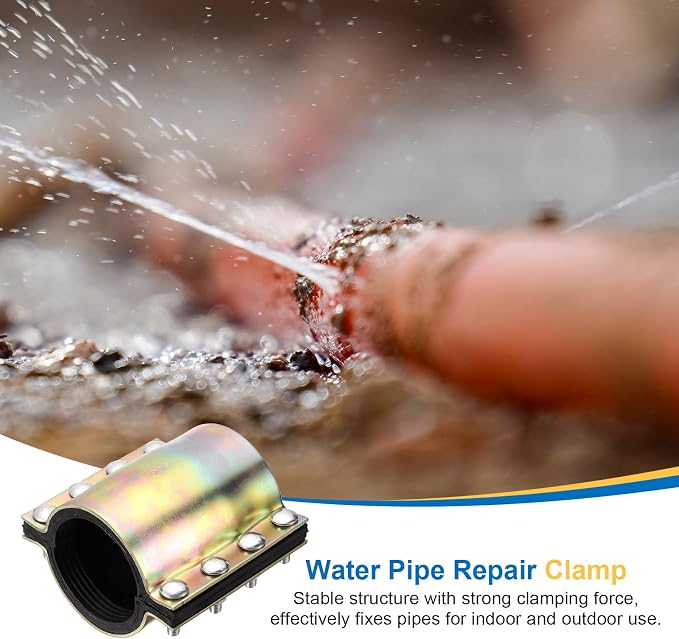 Water Pipe Repair Clamp, 7.09 Inch Length, 3-8/9 Inch ID Carbon Steel Leak Sealer Clamp, Leak Stoppers Pipe Repair Kit for 100mm OD PE PVC PPR Steel Iron Pipes