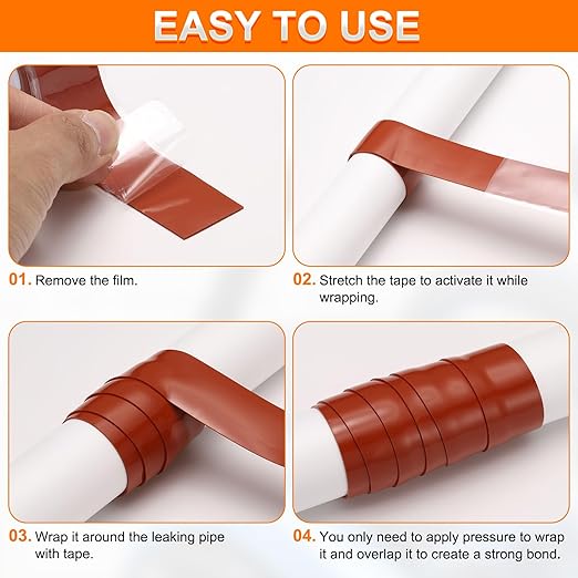 uxcell Self Fusing Silicone Tape, 1" x 10ft Waterproof Water Leak Sealing Tape for Plumbing Pipe Hose Repair Handles, Red (0.5mm Thick)