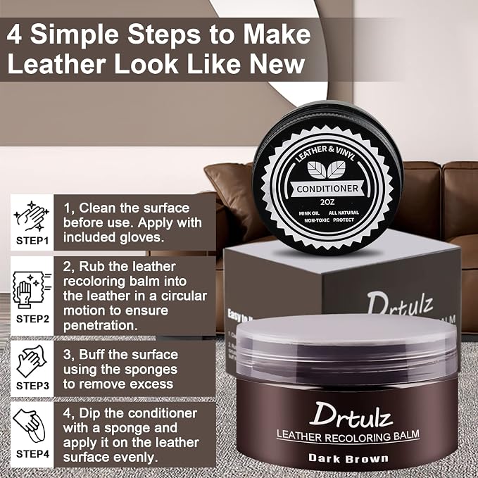 Dark Brown Leather Recoloring Balm, Leather Color Restorer Conditioner, Leathercraft Repair Kits for Vinyl Furniture, Sofa, Car Seats, Shoes - Repair Color on Faded & Scratched Couches