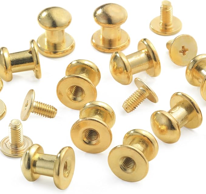 YORANYO 30 Sets 8MM Round Head Button Stud for Leather Chicago Screws Spikes and Stud Leather Rivets Screws Button Rivets for Repair and Decorate Clothing Shoes Belts Bags Dog Collars (Gold)