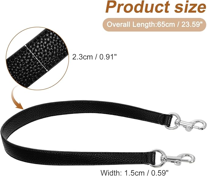 uxcell 25.59 Inch PU Leather Short Bag Strap with Clasp, Purse Handles Handbags Replacement Straps for Clutch Bag Underarm Bags, Black, Silver Buckle
