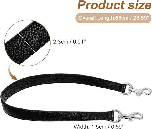 uxcell 25.59 Inch PU Leather Short Bag Strap with Clasp, Purse Handles Handbags Replacement Straps for Clutch Bag Underarm Bags, Black, Silver Buckle