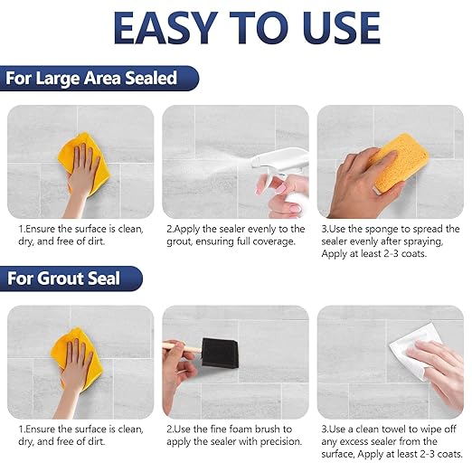 Meuvcol Grout Sealer,17.6 OZ Waterproof Grout Sealer for Shower, Floor, Kitchen - 100% Safe Tile Sealer Spray - Long Lasting Clear Grout Sealant for Stone, Bathroom, Marble - Indoor & Outdoor