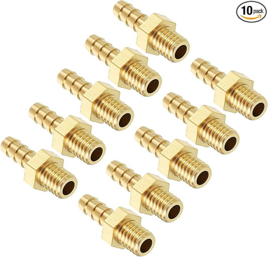 Pack of 10 Brass Hose Barb Fittings Adapter Connector 4mm Hose Barb to M6x1 Male Fittings for Home Machines, Massage Bathtubs, and Irrigation Systems